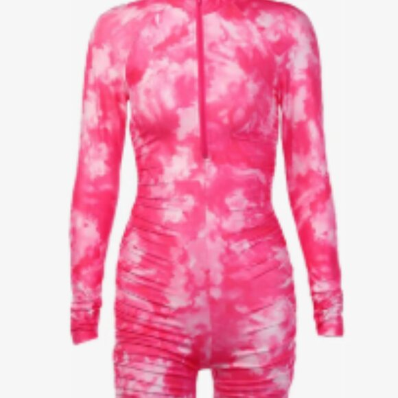Pink Tie-Dye Long Sleeve Romper - Picture 1 of 2